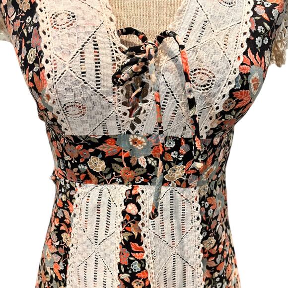 Vintage Sassy Lassy Womens Floral Dress Maxi Prairie Black Cottagecore 70s - Picture 3 of 10